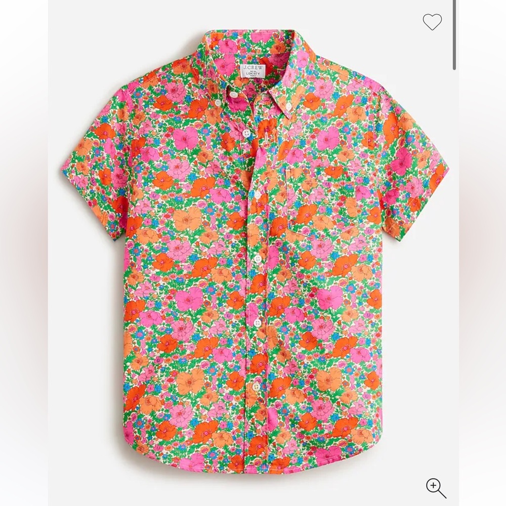 Boys' short-sleeve button-up shirt in Liberty® fabrics in pink floral